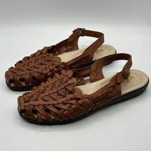 Softspots Women Tobago Brown Leather Woven Slingback Sandals Sz 10 Medium Mexico